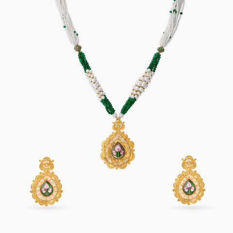 Ethereal Enamel Gold Pendant and Earrings Set