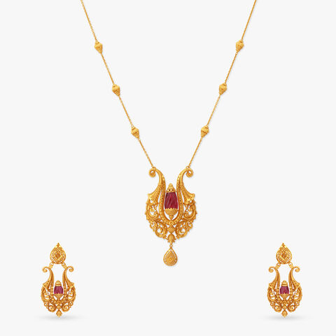 Crimson Dawn Gold Necklace Set