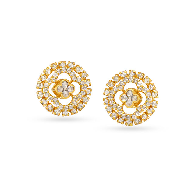 Delightful Clover Leaf Motif Gold Stud Earrings,,hi-res image number null