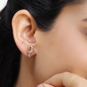14KT Rose Gold Curved Elegance Diamond Stud Earring