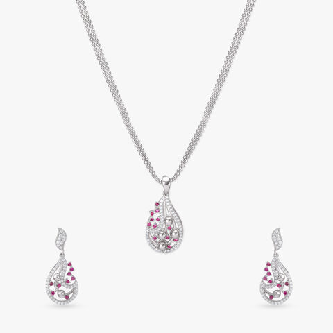Blush Bloom Silver Pendant with Chain and Earrings Set