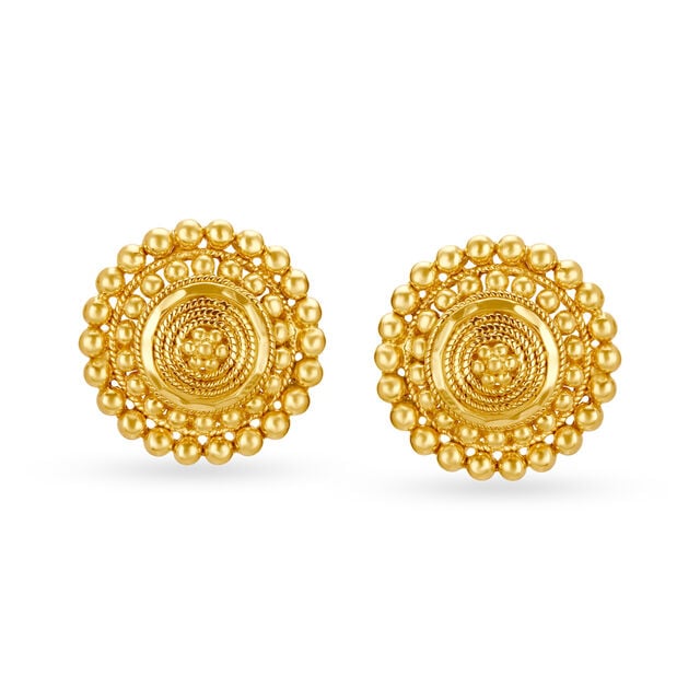Appealing 22 Karat Yellow Gold Beaded Circular Stud Earrings,,hi-res image number null