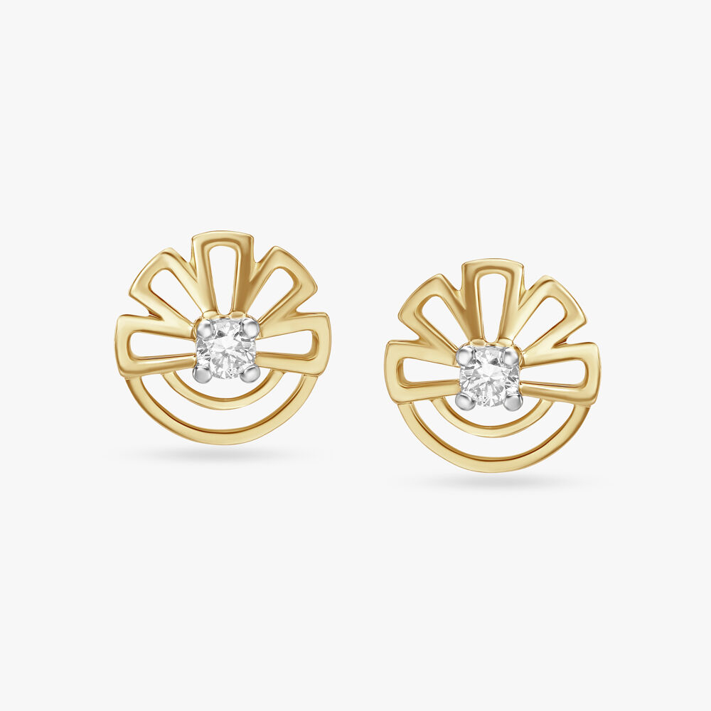 Semi Floral Gold and Diamond Stud Earrings