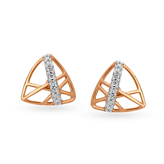 Sophisticated 18 Karat Rose Gold And Diamond Triangular Studs,,hi-res image number null