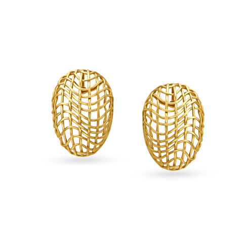 Woven Harmony Gold Stud Earrings