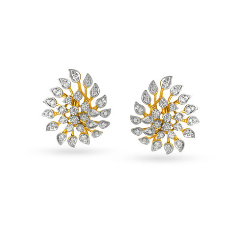 Majestic Floral Gold and Diamond Stud Earrings