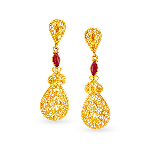 Sophisticated Filigree Gold Drop Earrings,,hi-res image number null