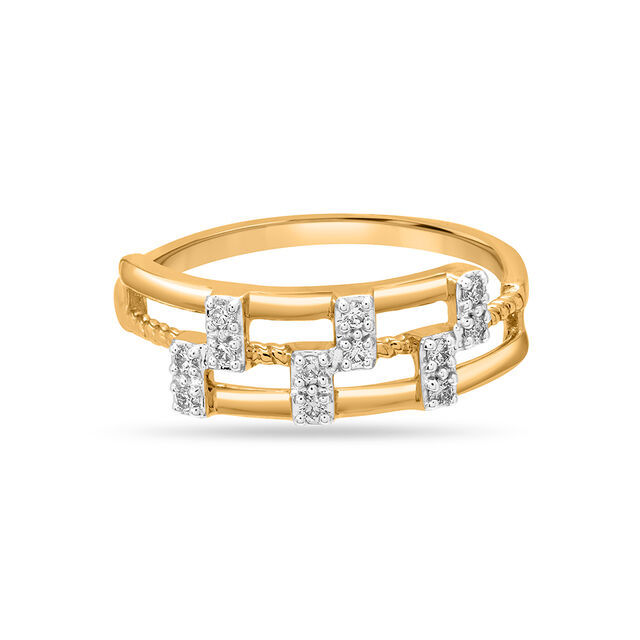 14 KT Yellow Gold And Diamond Square Ring,,hi-res image number null