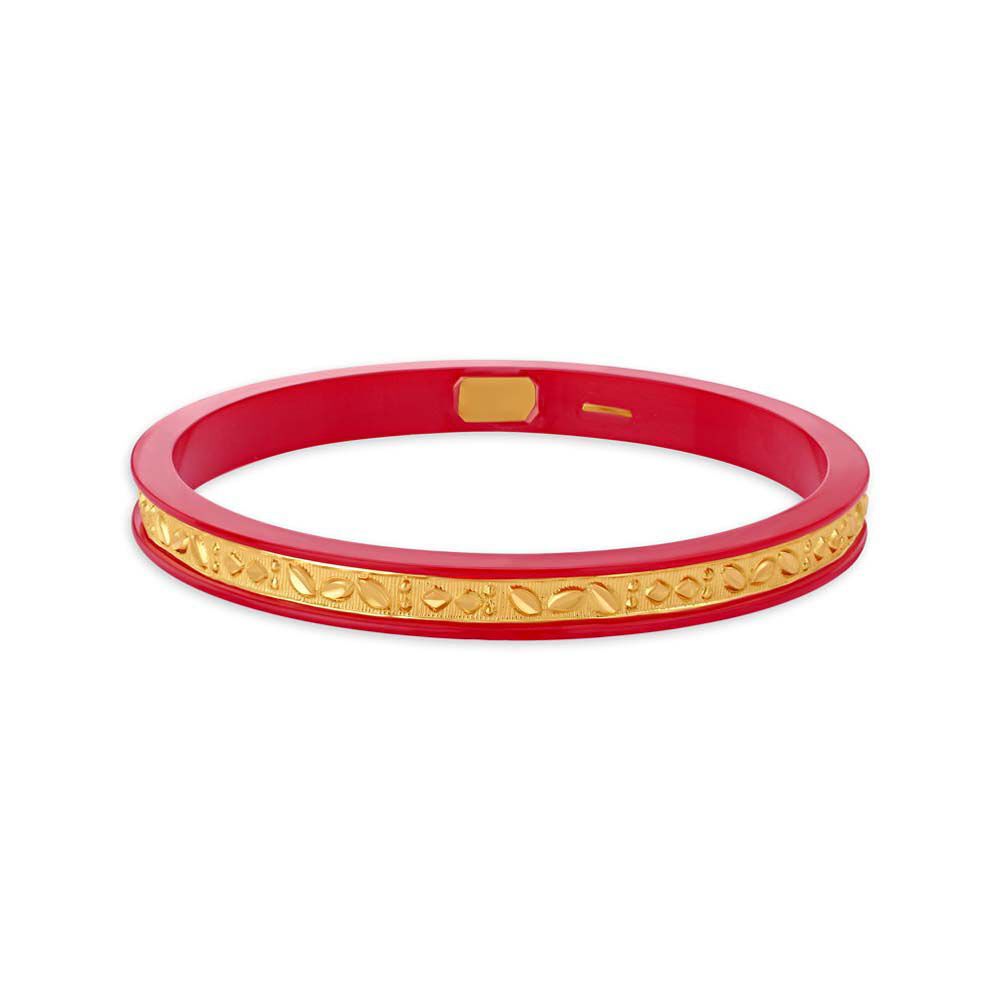 Carved Work Red Shanka Gold Bangle