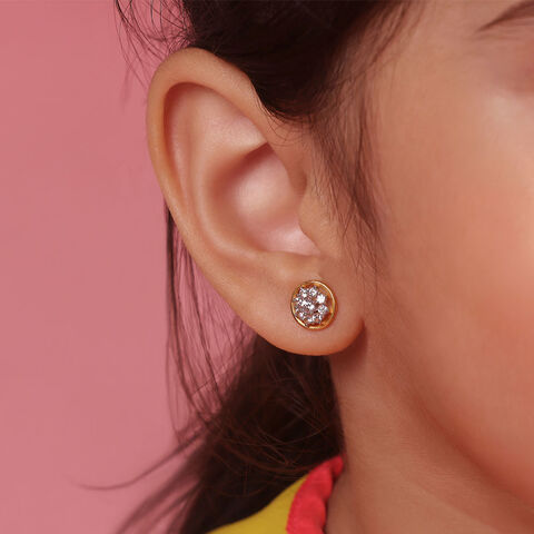 Twinkling Star Shaped Gold Stud Earrings for Kids