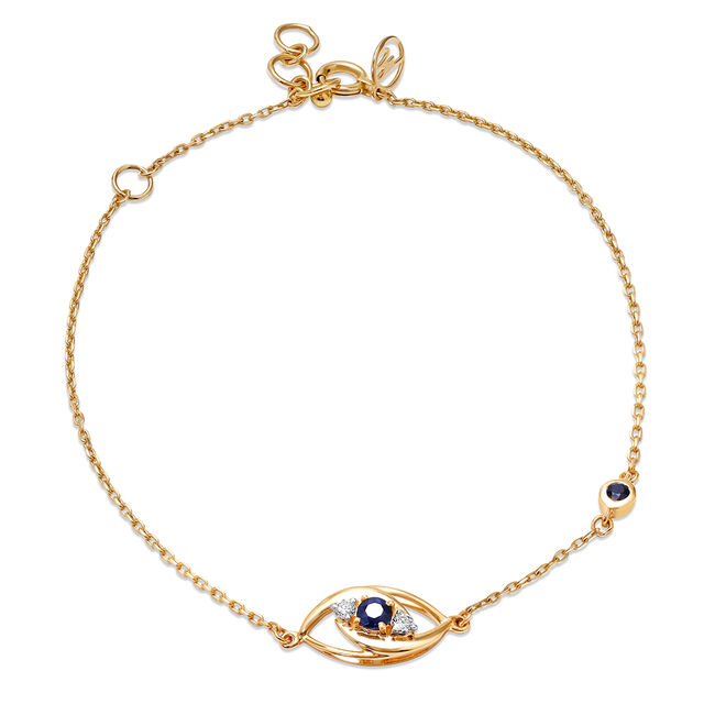 14 KT Yellow White Gold Multi Charm Evil Eye Bracelet,,hi-res image number null