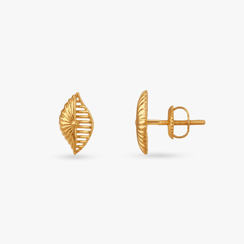 Leaf Crest Gold Stud Earrings