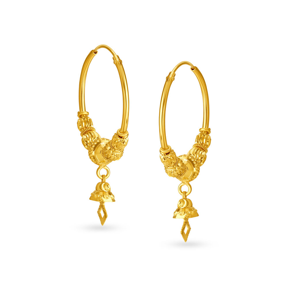 Traditional 18 Karat Yellow Gold Textured Bali Style Hoop Earrings