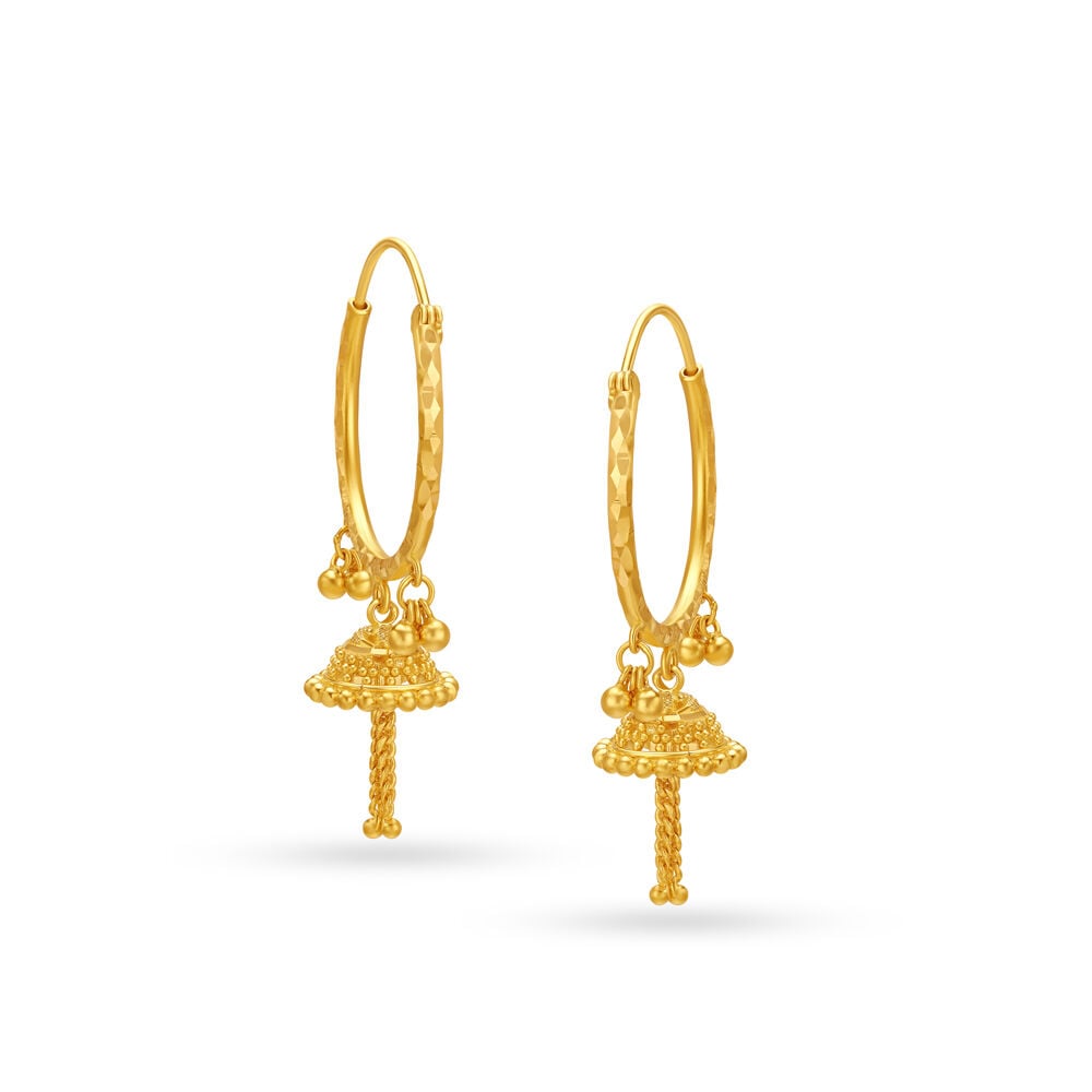 Bell Motif Gold Jhumka Earrings