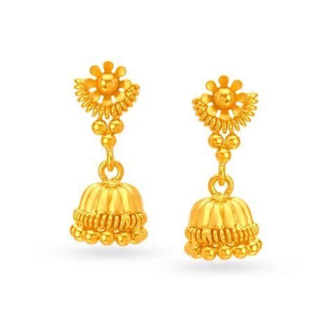 Traditional 22 Karat Yellow Gold Beaded Floral Jhumkas