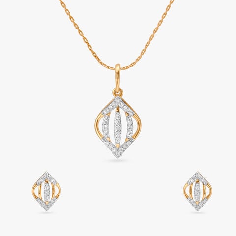 Gilded Prism Diamond Pendant and Earrings Set