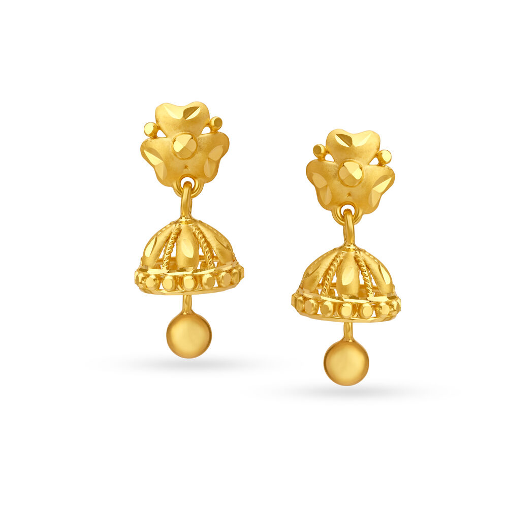 Delightful Yellow Gold Clover Jhumkas