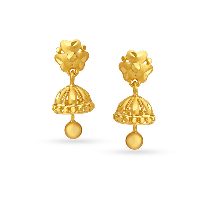 Delightful Yellow Gold Clover Jhumkas,,hi-res image number null