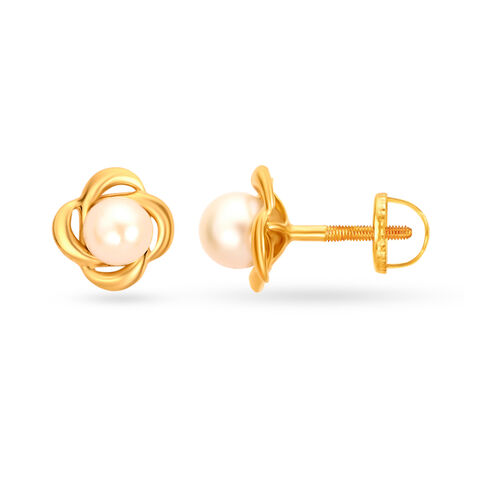 Floral Pearly Gold Stud Earrings