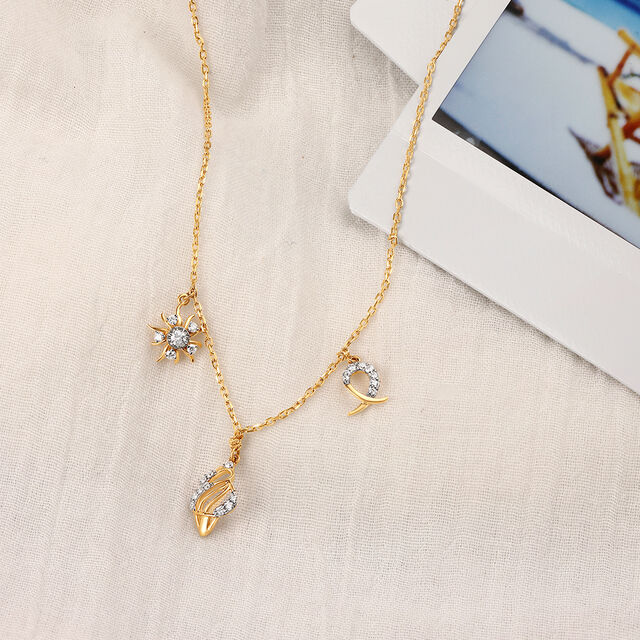 14KT Yellow-White Gold Pendant with Chain,,hi-res image number null
