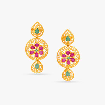 Traditional Emerald and Ruby Drop Earrings