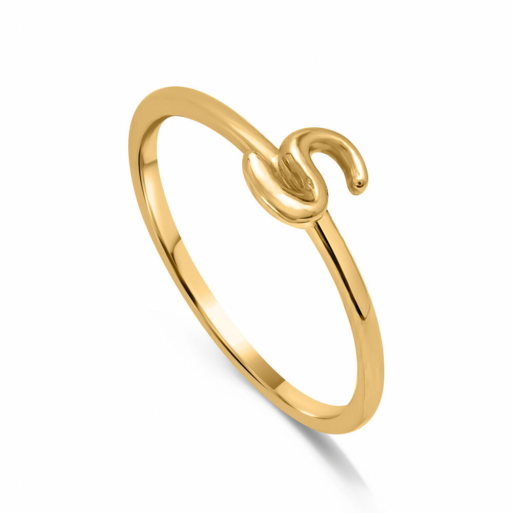 Letter S 14KT Yellow Gold Initial Ring Tanishq Online Store