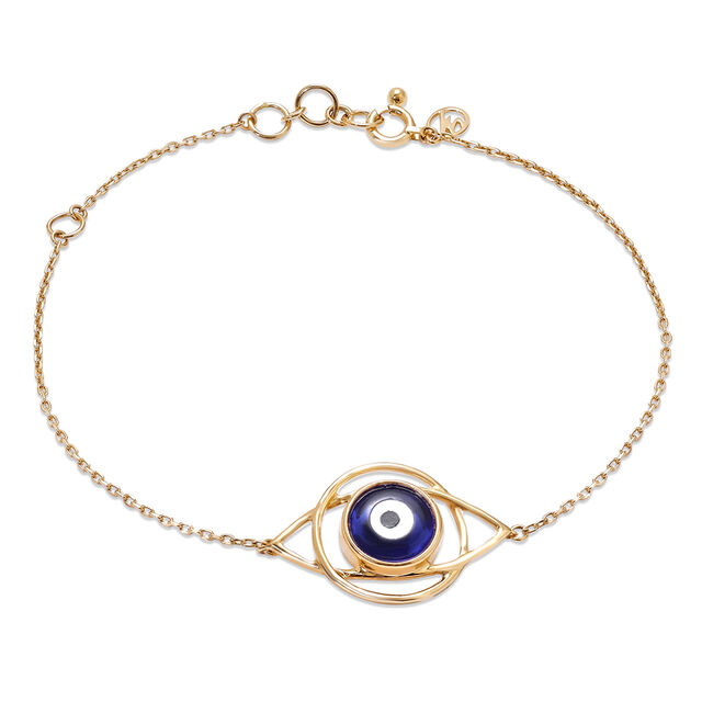 14 KT Yellow Gold Geometric Evil Eye Bracelet,,hi-res image number null