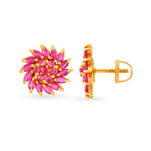 Hypnotic Ruby Floral Round Stud Earrings,,hi-res image number null