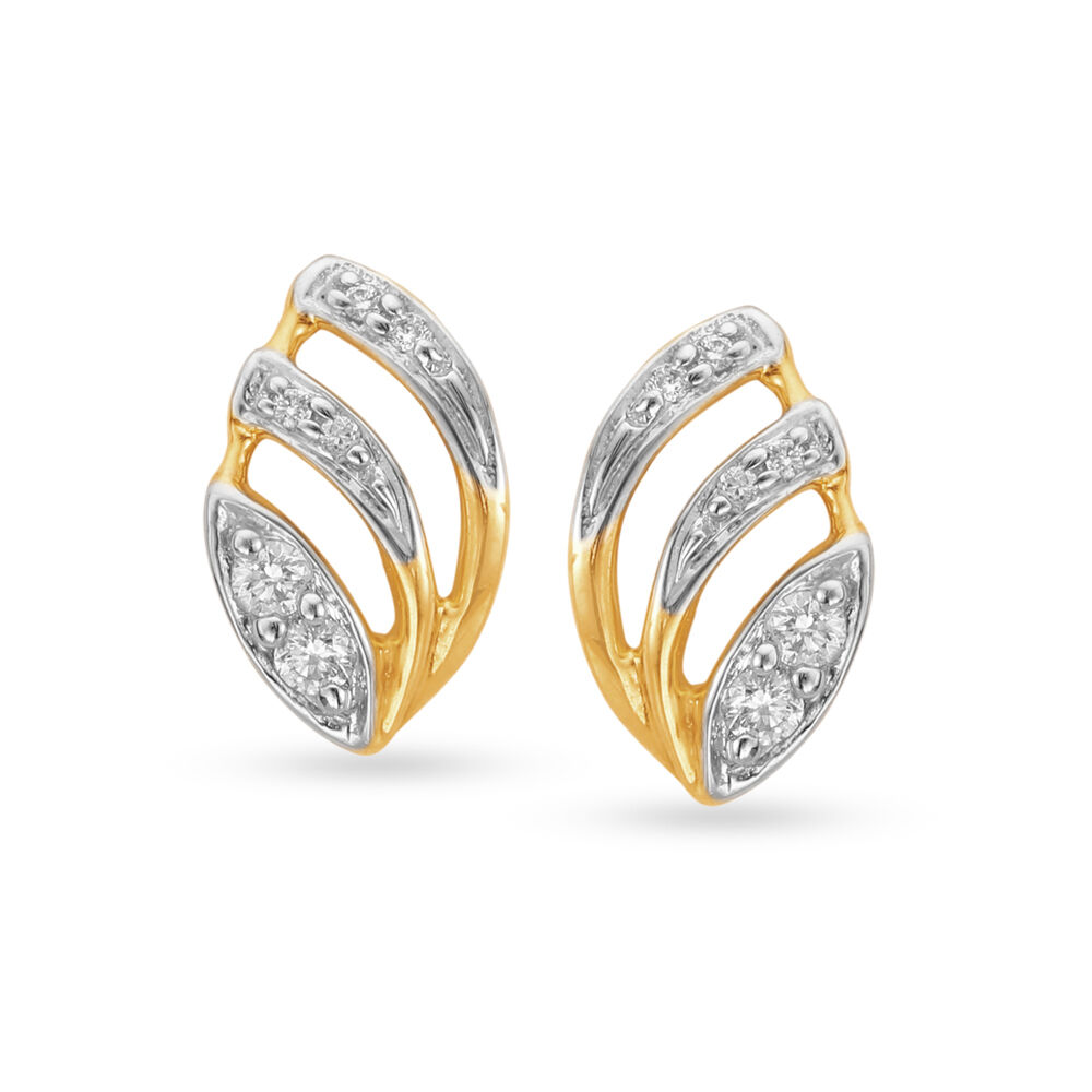 Contemporary Leaf Shaped Diamond Stud Earrings