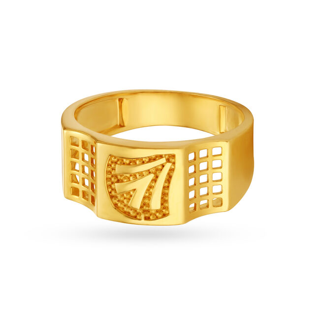 Mesh Style Rugged Pattern Gold Finger Ring For Men,,hi-res image number null