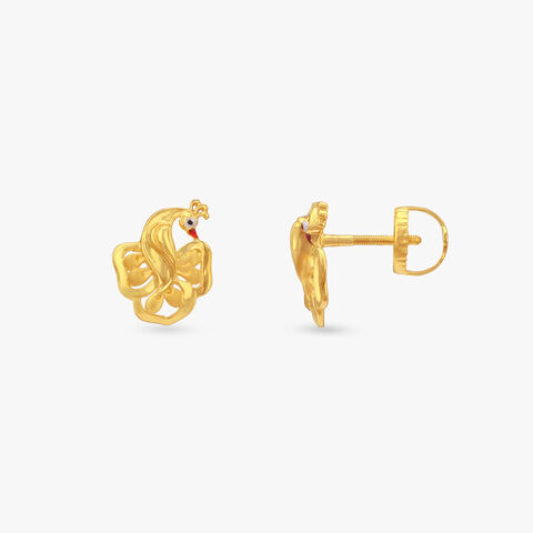 Dancing Plume Gold Stud Earrings