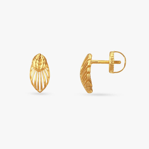 Gleaming Leaf Gold Stud Earrings