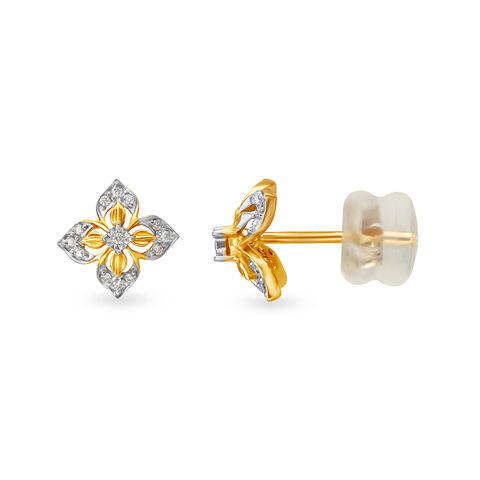 Traditional Diamond Stud Earrings in Yellow and White Gold