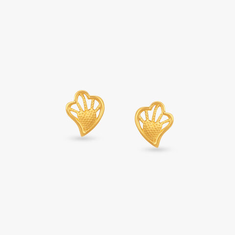 Bloom Heart Gold Stud Earrings for Kids