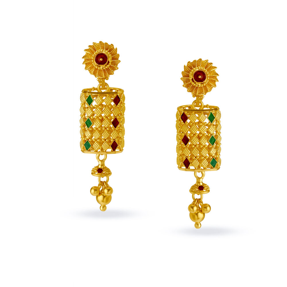 Enticing Sui Dhaga 3 Layer Gold Drop Earrings