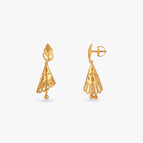 Leaf Cascade Gold Jhumka Earrings