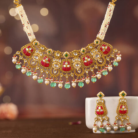 Gulaabo Rosette Gold Necklace set