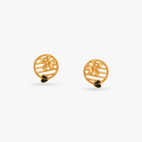 Floral Emblem Gold Stud Earrings