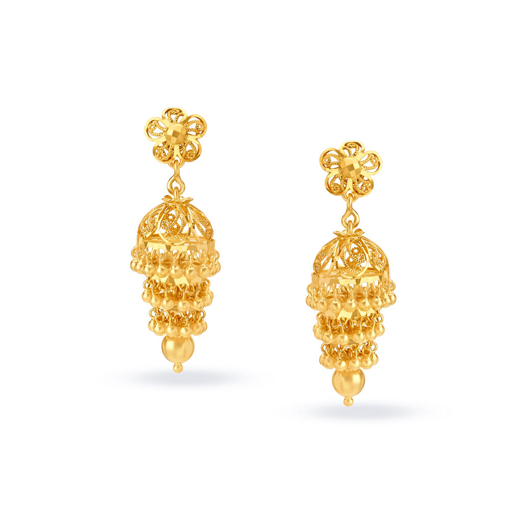 Gold jhumkas deals by tanishq