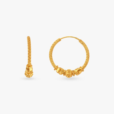 Twisted Bead Gold Hoop Earrings