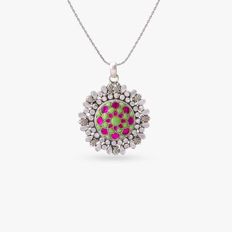 Lotus Mosaic Silver Pendant