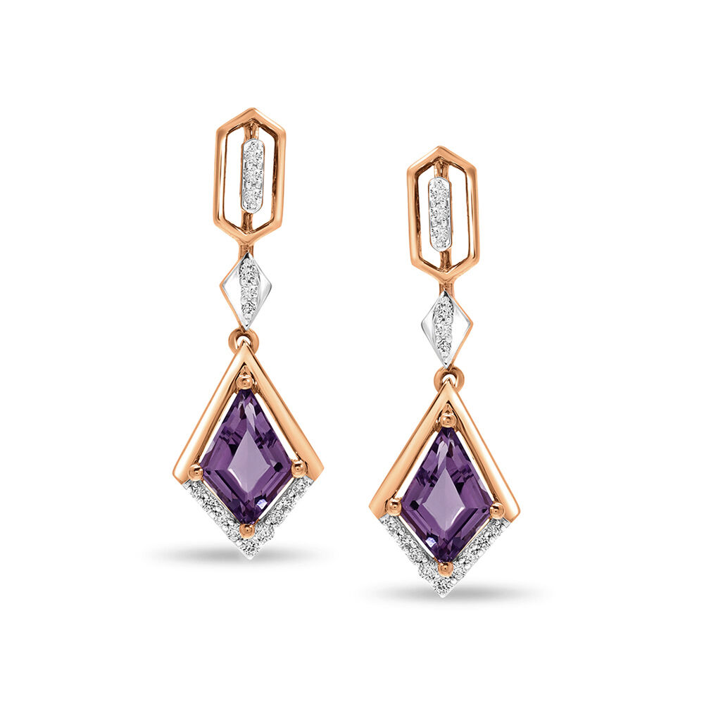 14 Karat Rose Gold Triangular Diamond Drop Earrings