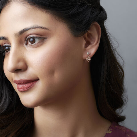 Diamond Vine Floral Rose Gold Drop Earrings