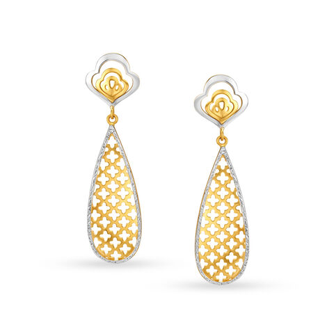 Wonderous Jali Work Two-Toned Drop Earrings in Teardrop Design