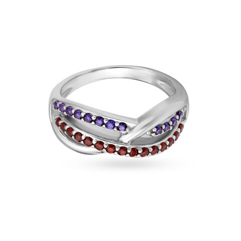 925 Silver Enchanting Wavy Ring with Garnets and Sapphires