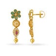 Floral And Wheel Motif Gold Drop Earrings Studded With Emerald And Ruby,,hi-res image number null