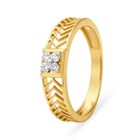 Stunning 18 Karat Yellow Gold And Diamond Square Finger Ring