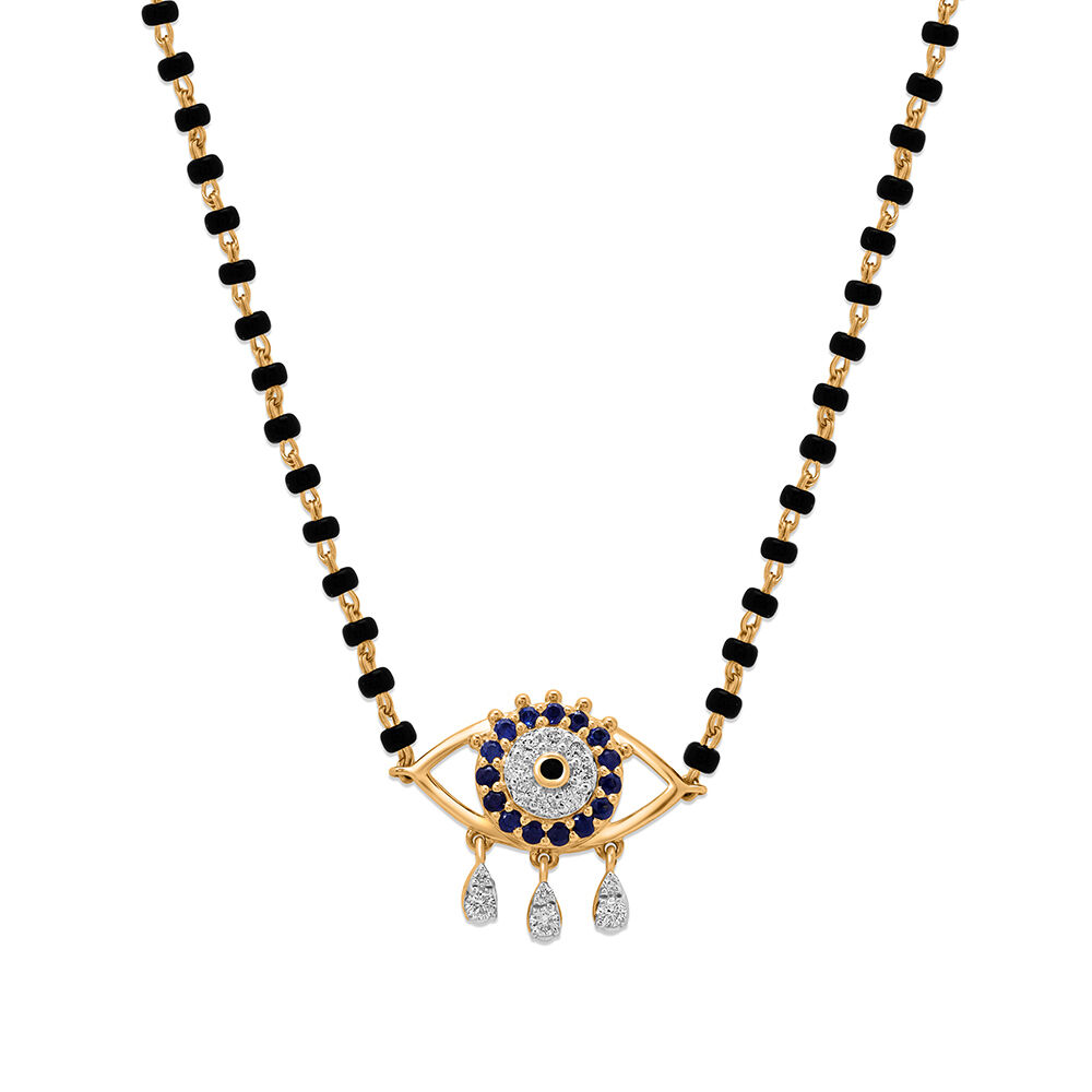 14 KT Lustrous Sapphire and Diamond Evil Eye Mangalsutra