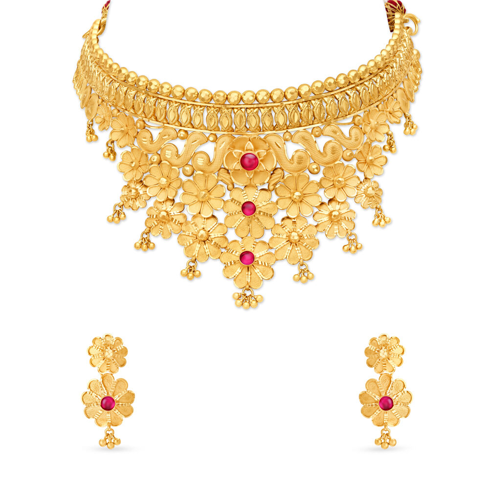 Spellbinding Floral Gold Choker Necklace Set