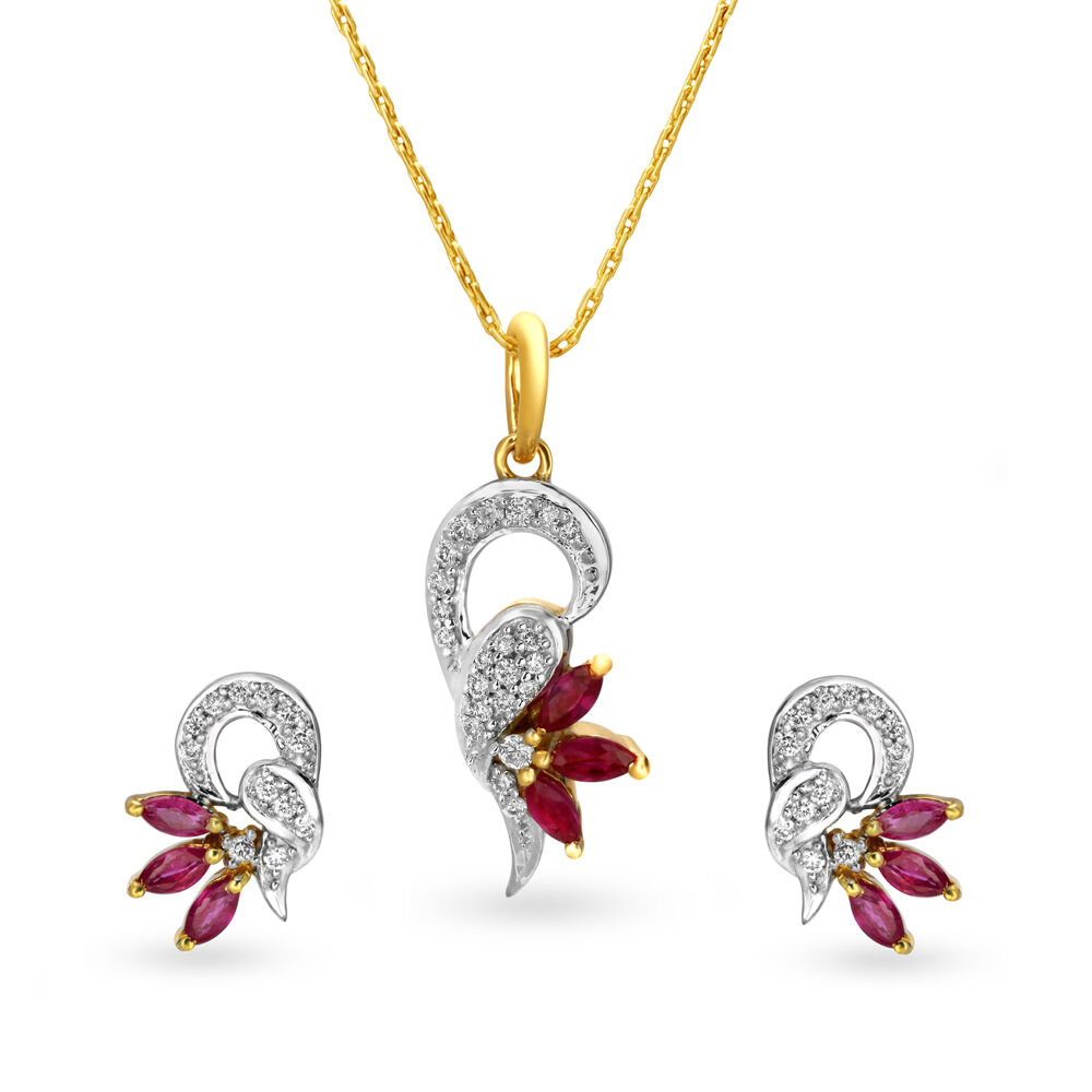 Ruby pendant set tanishq discount